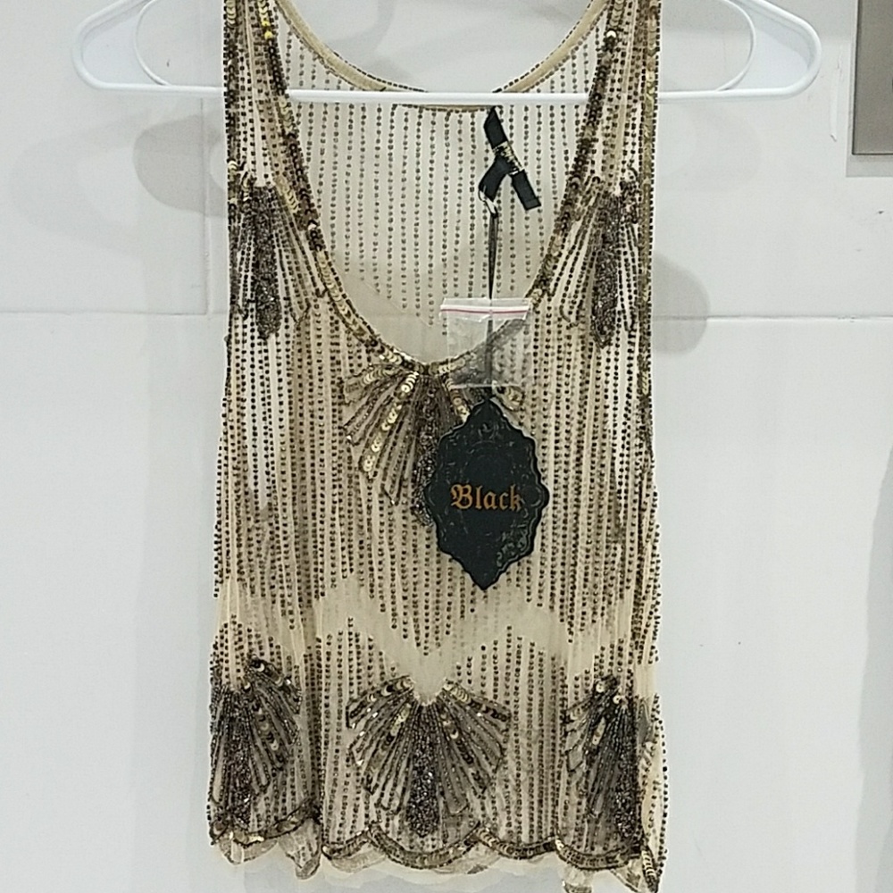 Nude Sheer Embellished Top NWT Medium